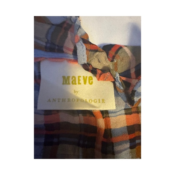 MAEVE BY ANTHROPOLOGIE PLAID RUFFLE LONG SLEEVE BLOUSE - Picture 3 of 3
